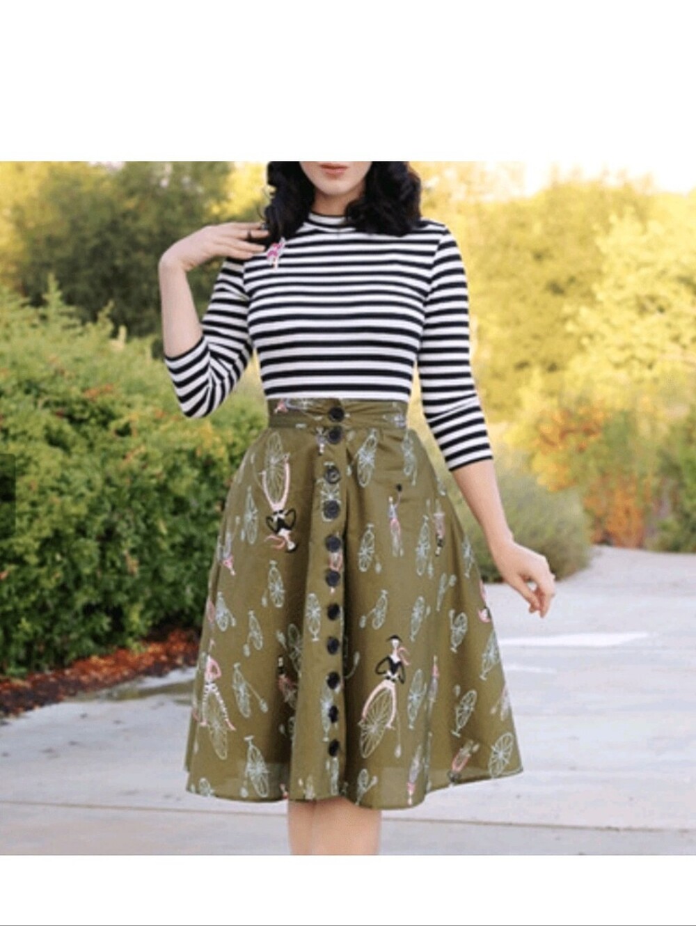 Trashy Diva Bernadette Skirt Mime Time Print Olive Green  Womens Size